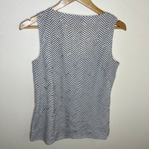 Loft Sleeveless Beige Chevron Print Sequin Accent Blouse Medium Petite - Picture 5 of 8